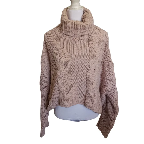 HYFVE Cable Knit Turtleneck Sweater - Blush Sz.S EUC - Picture 2 of 6
